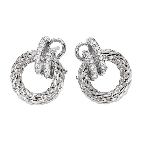 Fope Solo Flex'It 18ct White Gold with White Gold Diamond Set Rondels Stud Earrings