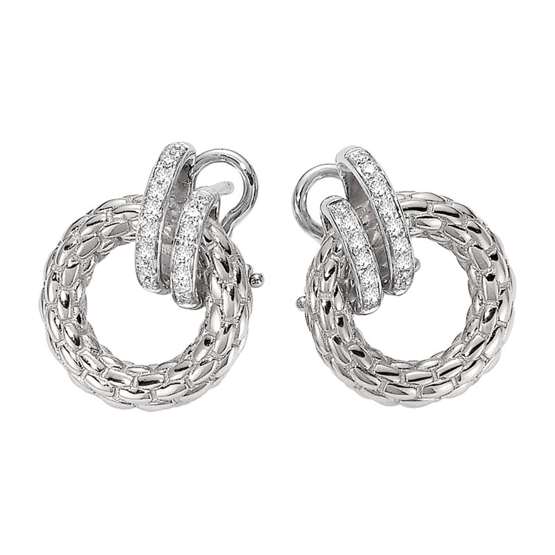 Fope Solo Flex'It 18ct White Gold with White Gold Diamond Set Rondels Stud Earrings