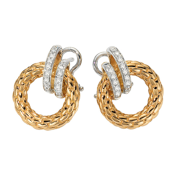 Fope Solo Flex'It 18ct Yellow Gold with White Gold Diamond Set Rondels Stud Earrings