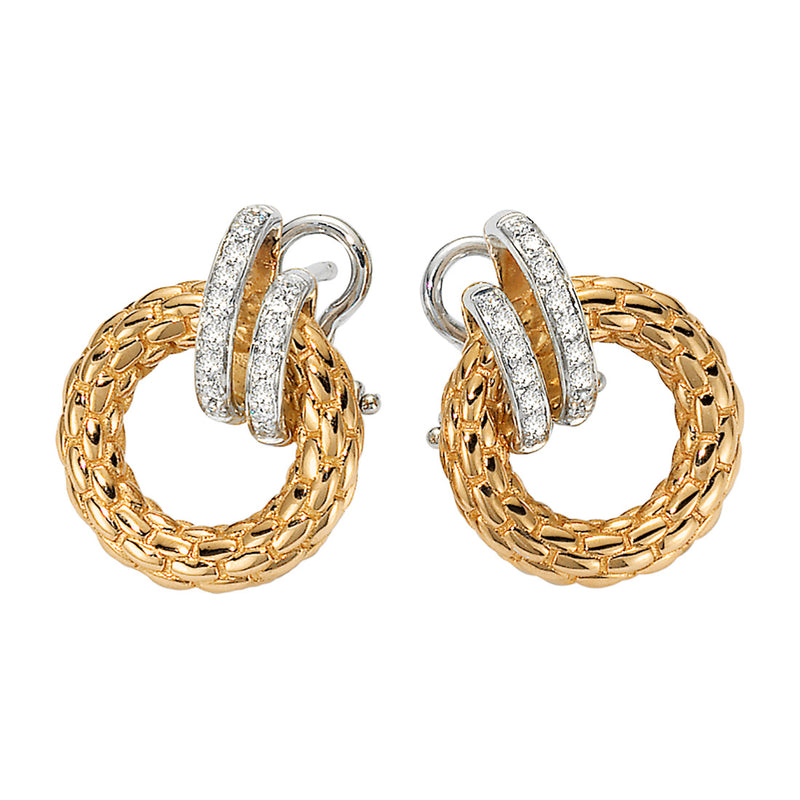 Fope Solo Flex'It 18ct Yellow Gold with White Gold Diamond Set Rondels Stud Earrings