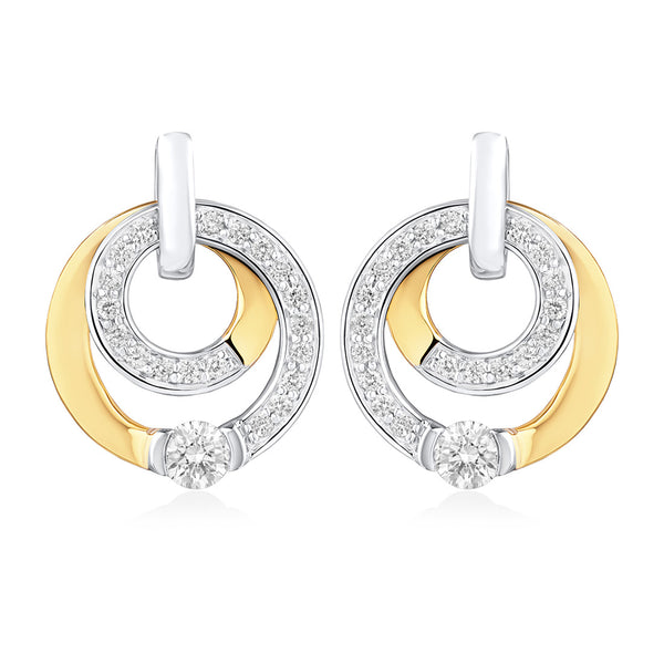 18ct White and Yellow Gold Grain Set Round Brilliant Cut Diamond Circular Stud Earrings