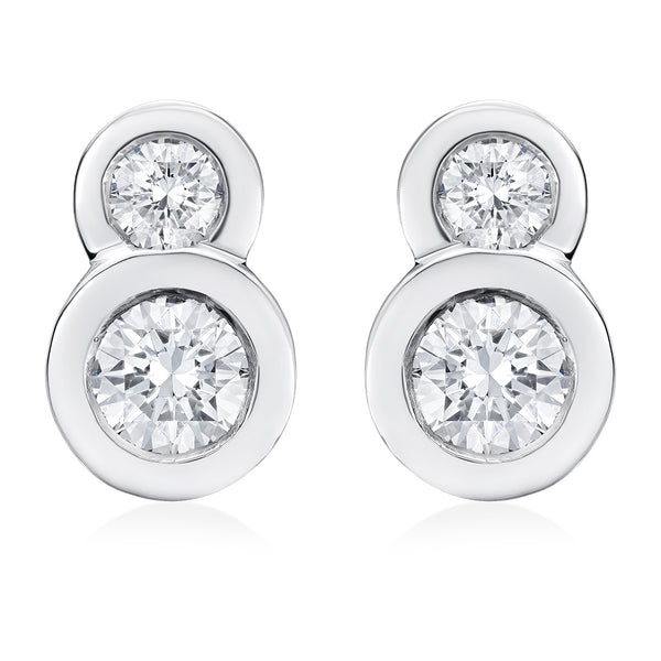 18ct White Gold Rub Set Round Brilliant Cut Diamond Stud Earrings