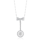 Antique Edwardian Platinum Milgrain Edge Rub Set Old Cut Diamond Bow Drop Pendant and Chain