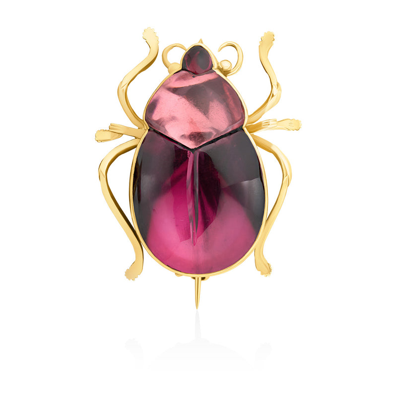 Antique Victorian Yellow Gold Pink Garnet Beetle Brooch