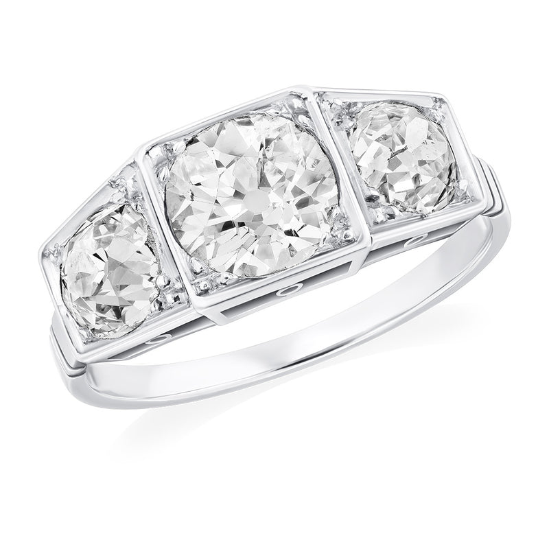 Antique Art Deco Platinum Three Stone Grain Set Transitional Brilliant Cut Diamond Ring