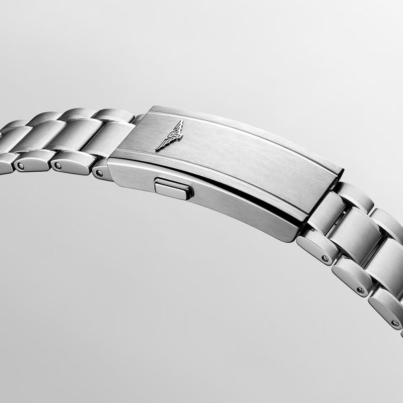 Longines Spirit Pilot Steel 39mm Black Arabic Dial Watch with a Steel Bezel on a Steel Bracelet