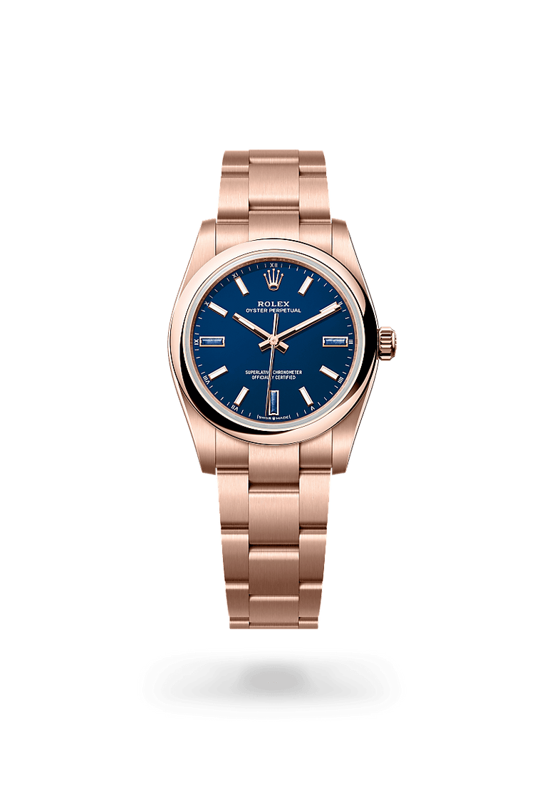 Rolex Oyster Perpetual 34 in Everose gold, M124205-0002 - Mallory Jewellers