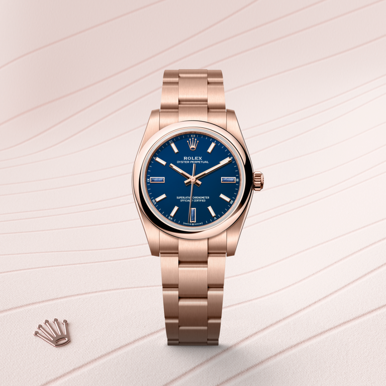 Rolex Oyster Perpetual 34 in Everose gold, M124205-0002 - Mallory Jewellers