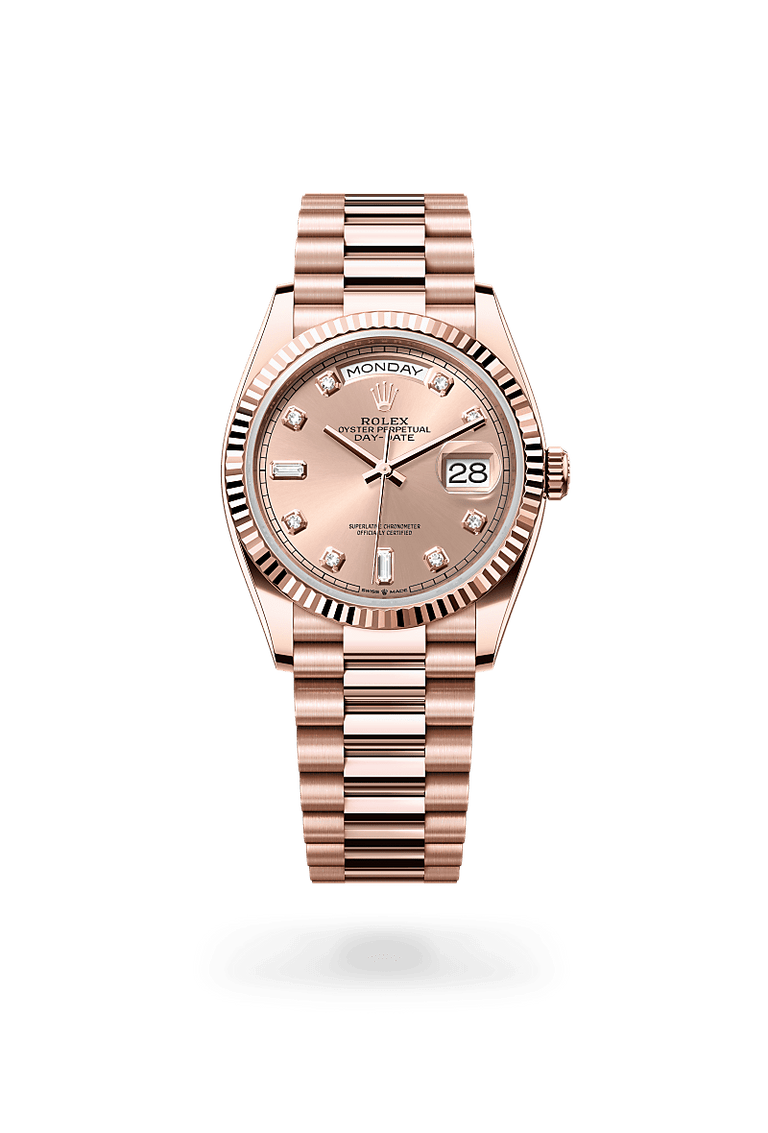 Rolex Day-Date in 18 ct Everose gold, M128235-0009 - Mallory Jewellers