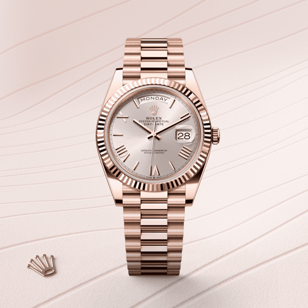 Rolex Day-Date 40 in 18 ct Everose gold, M228235-0001 - Mallory Jewellers