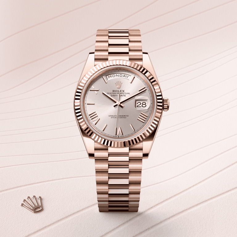 Rolex Day-Date 40 in 18 ct Everose gold, M228235-0001 - Mallory Jewellers