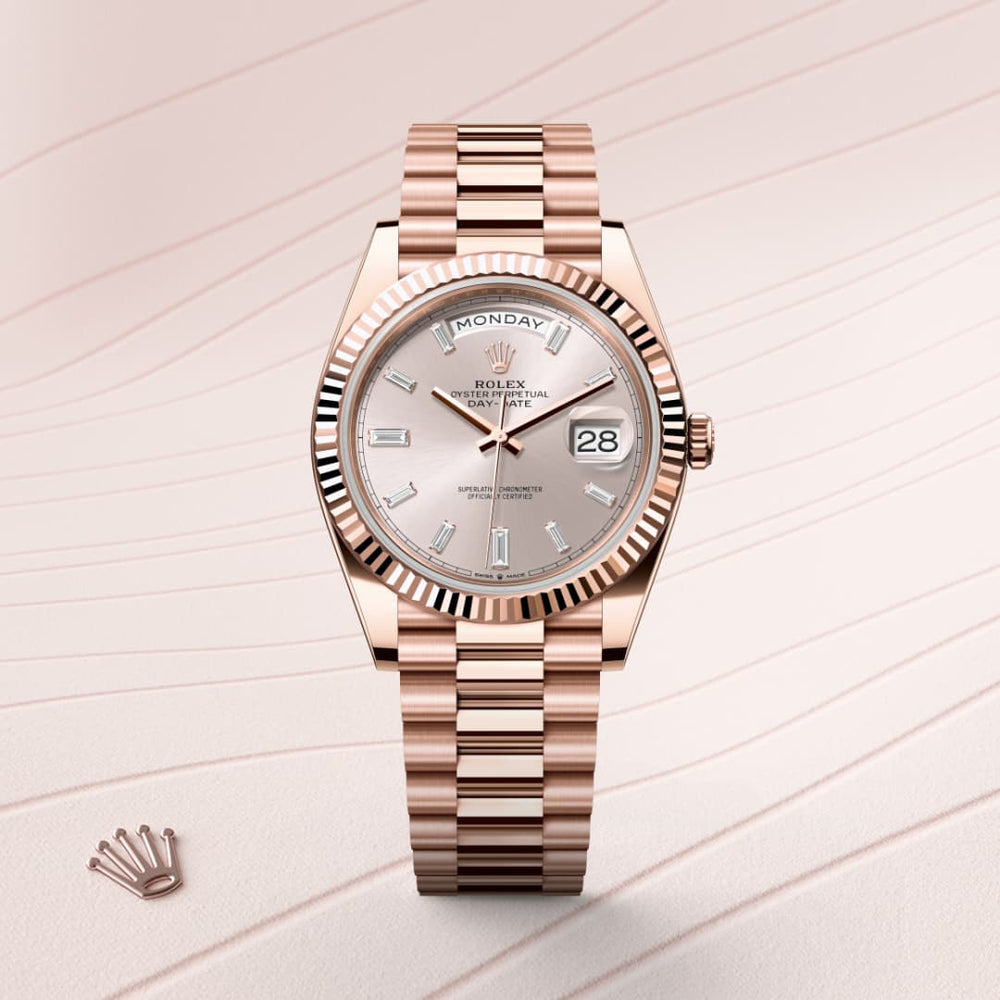 Rolex Day-Date 40 in 18 ct Everose gold, M228235-0004 - Mallory Jewellers