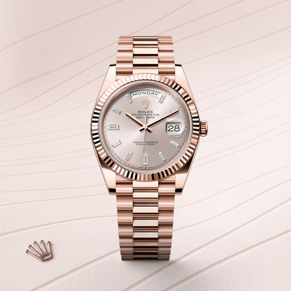 Rolex Day-Date 40 in 18 ct Everose gold, M228235-0004 - Mallory Jewellers
