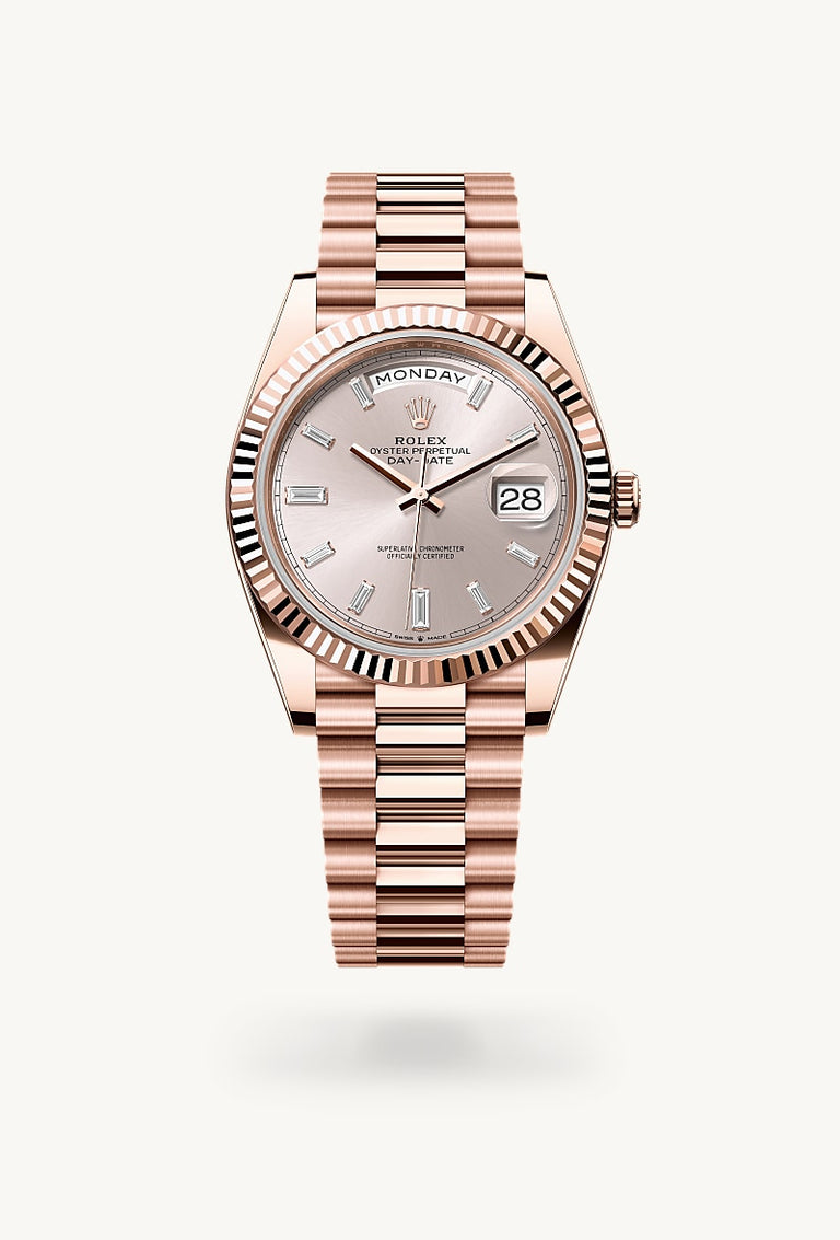 Rolex Day-Date 40 in 18 ct Everose gold, M228235-0004 - Mallory Jewellers