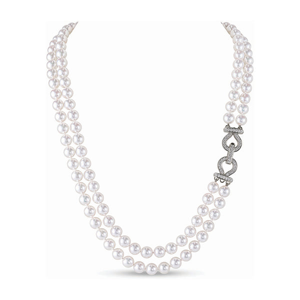 18ct White Gold Akoya Cultured Pearl Two Strand Necklace