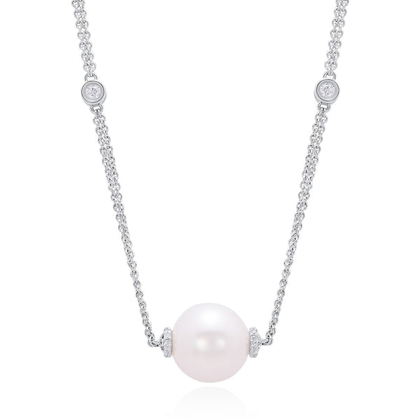 18ct White Gold South Sea Cultured Pearl and Diamond Chain Necklace