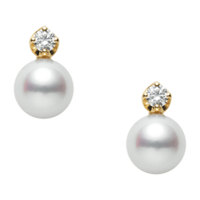Mikimoto Classic 18ct Yellow Gold Akoya Cultured Pearl and Diamond Stud Earrings