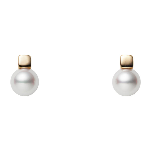 Mikimoto Cube 18ct Yellow Gold Akoya Cultured Pearl Stud Earrings