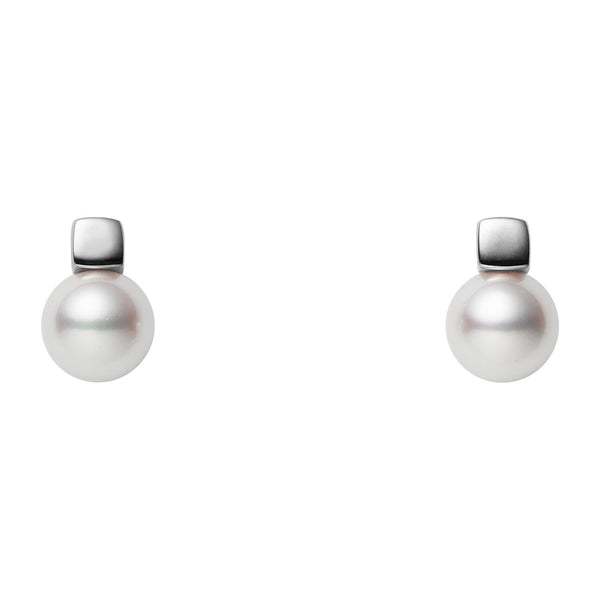 Mikimoto Cube 18ct White Gold Akoya Cultured Pearl Stud Earrings