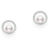 Mikimoto Circles 18ct White Gold Akoya Cultured Pearl and Diamond Halo Cluster Stud Earrings