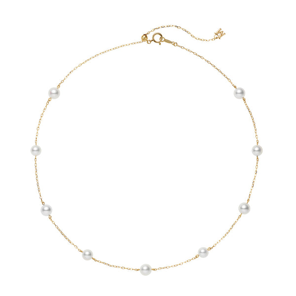 Mikimoto Pearl Chain 18ct Yellow Gold Akoya Cultured Pearl Chain Link Necklace
