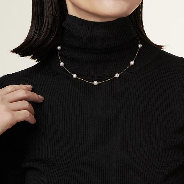 Mikimoto Pearl Chain 18ct Yellow Gold Akoya Cultured Pearl Chain Link Necklace