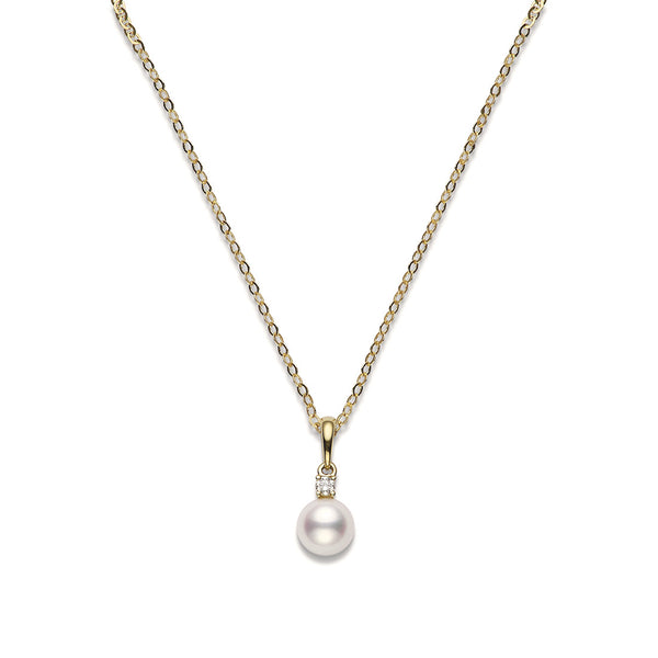 Mikimoto Classic 18ct Yellow Gold Akoya Cultured Pearl and Diamond Pendant and Chain
