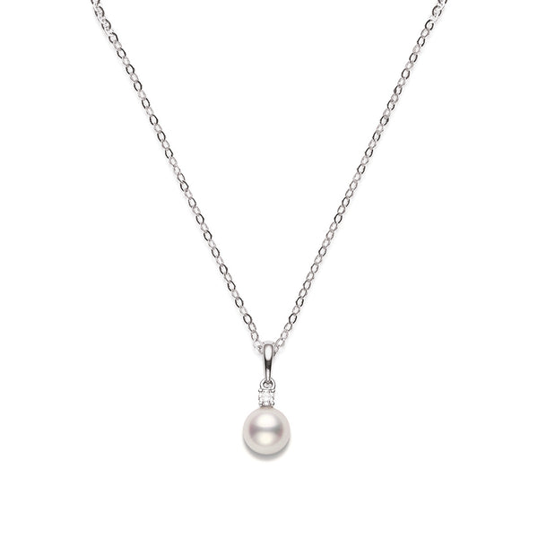 Mikimoto Classic 18ct White Gold Akoya Cultured Pearl and Diamond Pendant and Chain