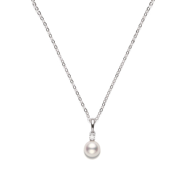Mikimoto Classic 18ct White Gold Akoya Cultured Pearl and Diamond Pendant and Chain