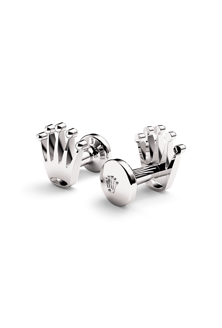 Rolex 'Crown' cufflinks in 18 ct white gold, A1019 at Mallory Jewellers