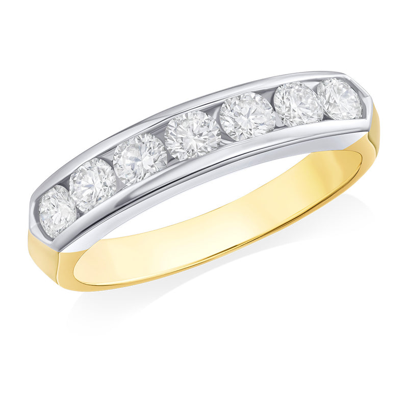 18ct Yellow and White Gold Channel Set Round Brilliant Cut Diamond Half Eternity Ring