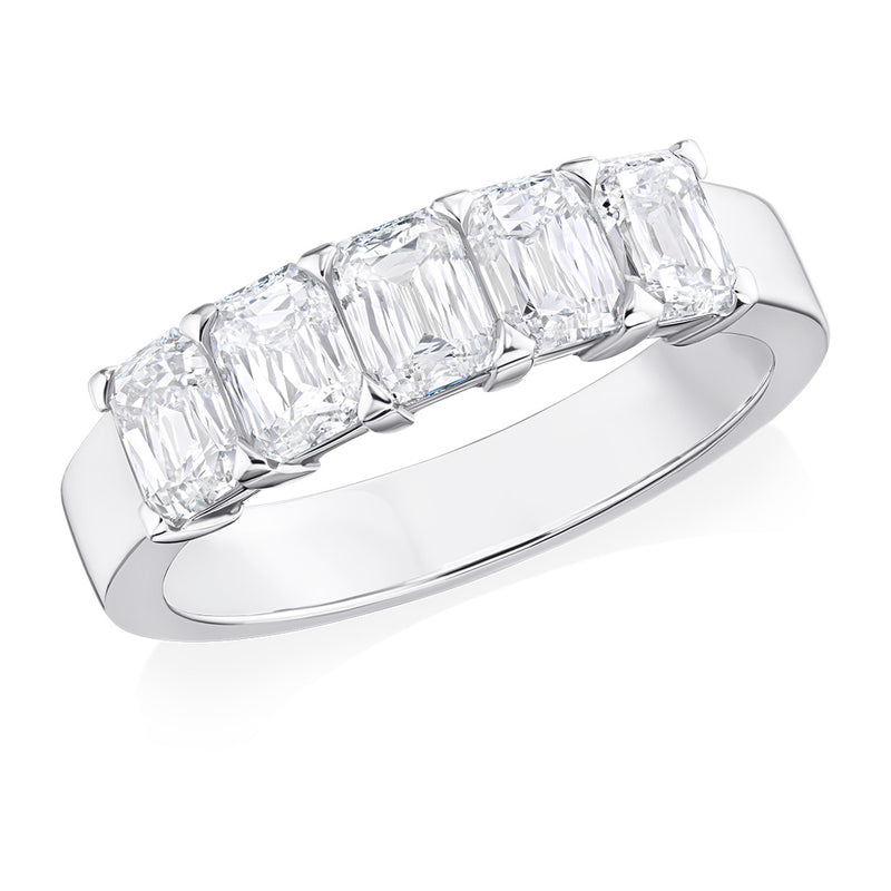 Platinum Four Claw Set French Cut Diamond Half Eternity Ring