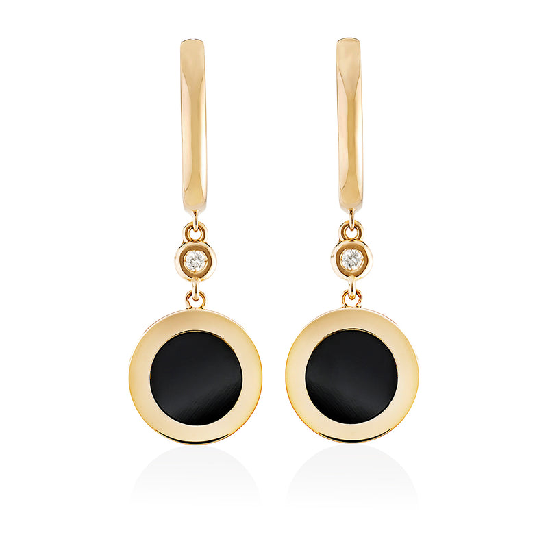 18ct Rose Gold Onyx Drop Earrings with a Hook and Hinge Fitting