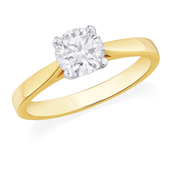 Mallory Signature 18ct Yellow Gold and Platinum Solitaire Four Claw Set Round Brilliant Cut Diamond Ring