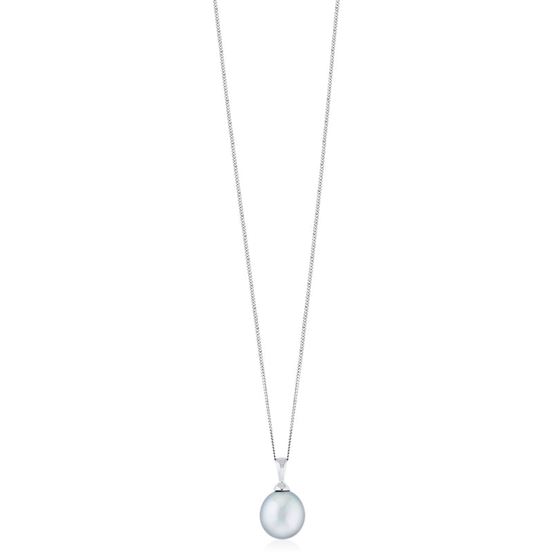 18ct White Gold Tahitian Cultured Pearl Pendant and Chain