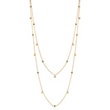 18ct Yellow Gold Rub Set Round Cut Emerald and Diamond Double Trace Link Necklace