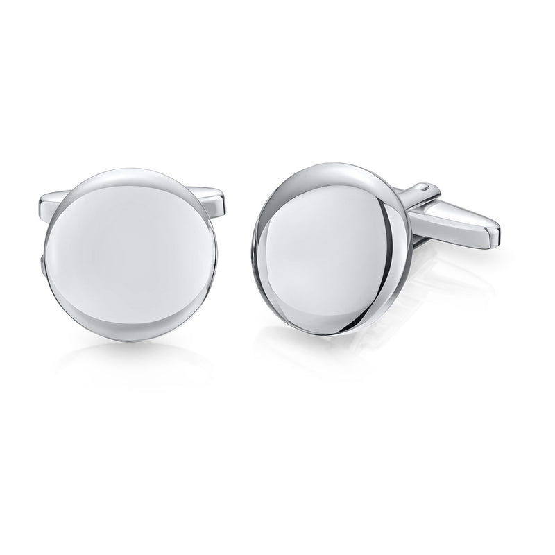 Sterling Silver Plain Circular Cufflinks with a Swivel Bar Fitting