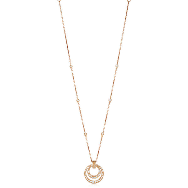 18ct Rose Gold Grain Set Round Brilliant Cut Diamond Circular Pendant and Chain