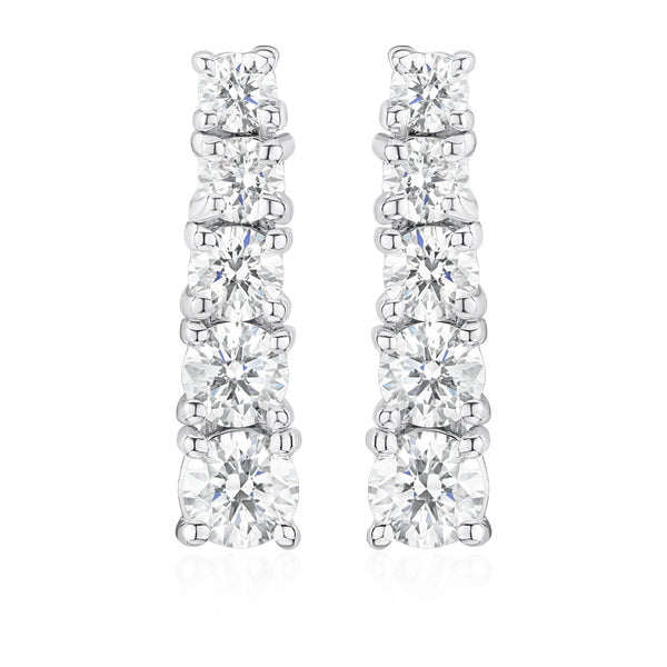 18ct White Gold Four Claw Set Round Brilliant Cut Diamond Drop Earrings