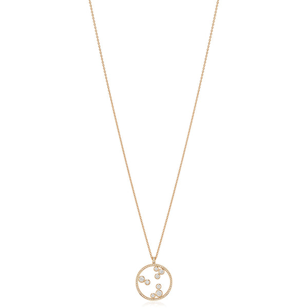 18ct Rose Gold Rub Set Round Brilliant Cut Diamond Circular Pendant and Chain