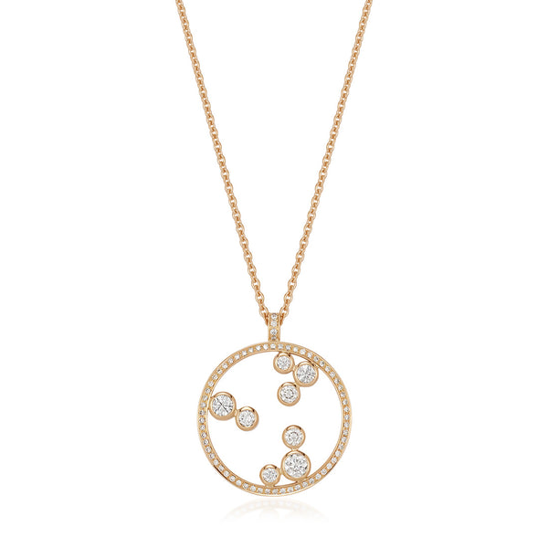 18ct Rose Gold Rub Set Round Brilliant Cut Diamond Circular Pendant and Chain