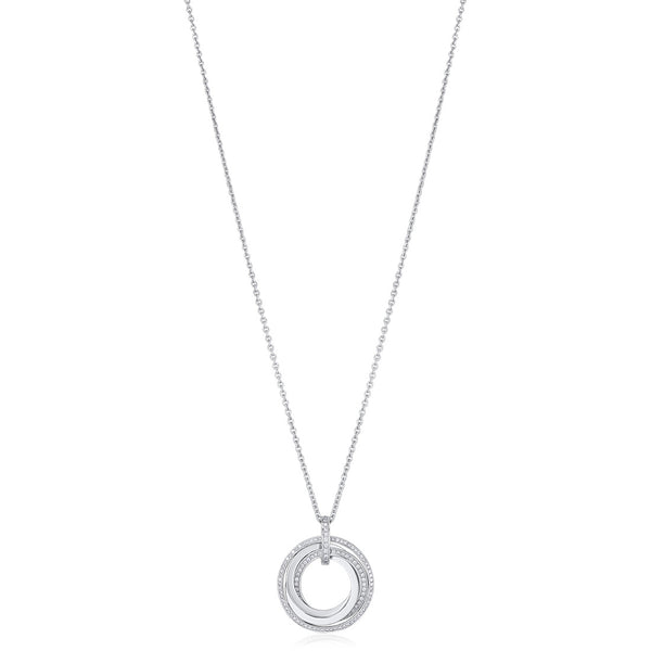 18ct White Gold Pave Set Round Brilliant Cut Diamond Circular Pendant and Chain