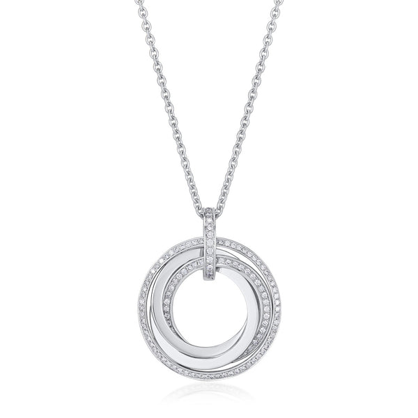 18ct White Gold Pave Set Round Brilliant Cut Diamond Circular Pendant and Chain