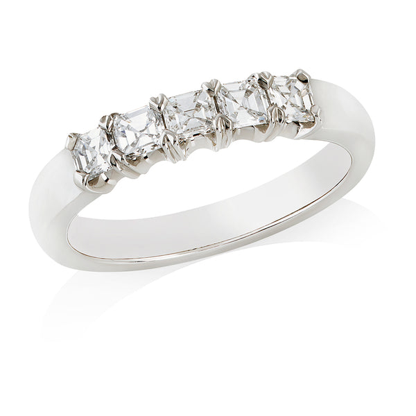 Platinum Four Claw Set Asscher Cut Diamond Half Eternity Ring