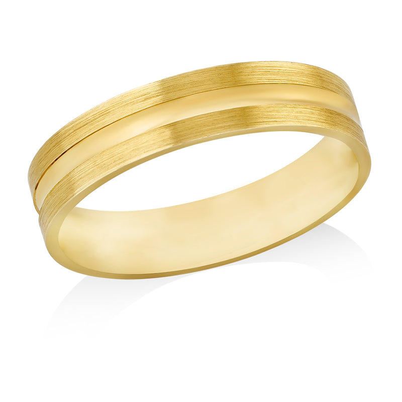 18ct Yellow Gold Polished Grooved D-Shape Wedding Ring