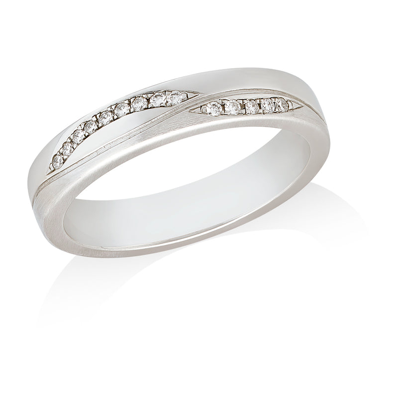 Platinum Polished and Satin Finish Round Brilliant Cut Diamond Pave Set Twisted Wedding Ring