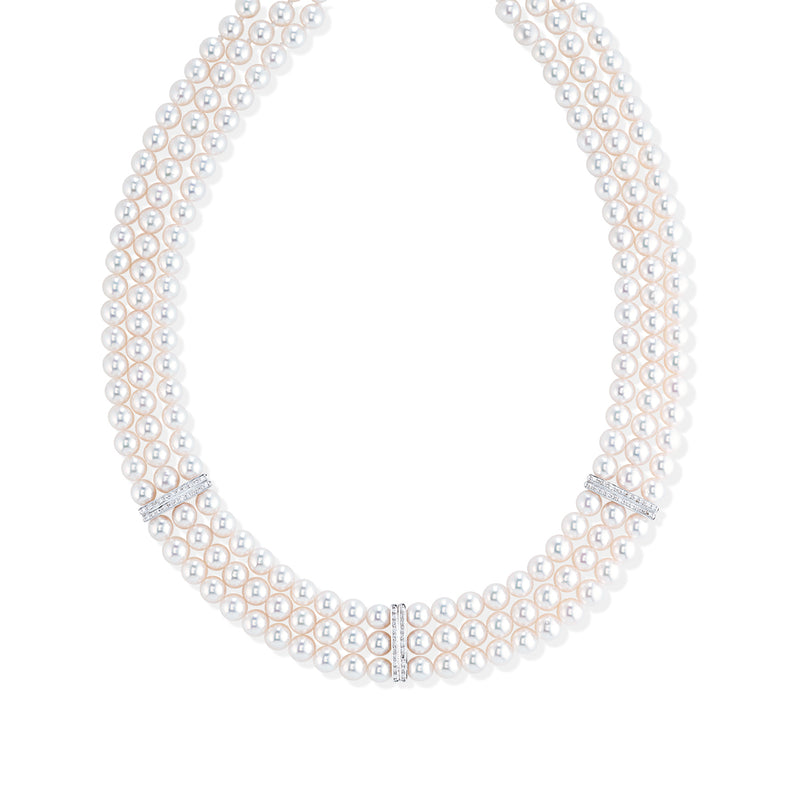18ct White Gold Akoya Cultured Pearl Three Strand Necklace