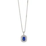 18ct White Gold Sapphire and Diamond Double Halo Cluster Pendant and Chain