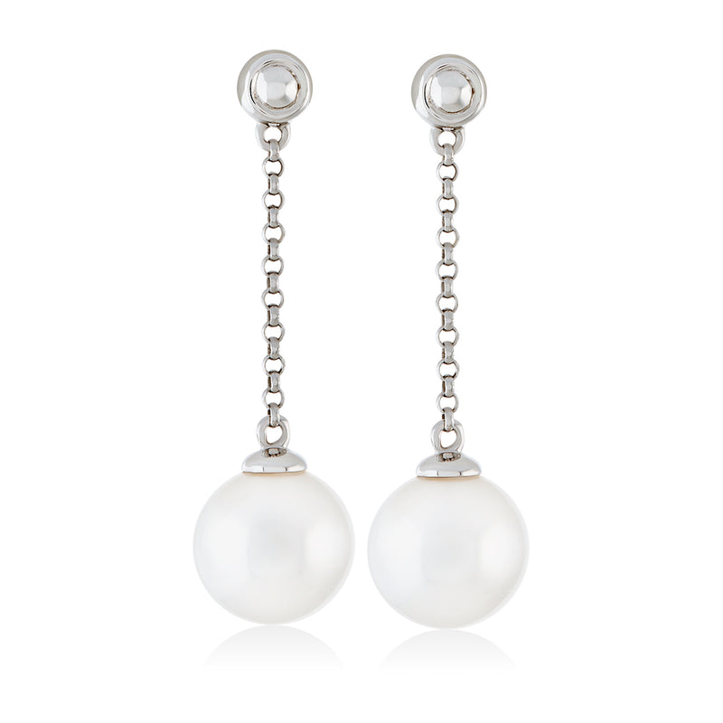 18ct White Gold Akoya Cultured Pearl Drop Earrings with a Post and Scroll Fitting