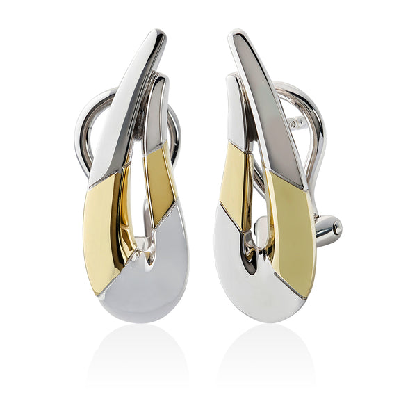 14ct Yellow and White Gold Curved Stud Earrings